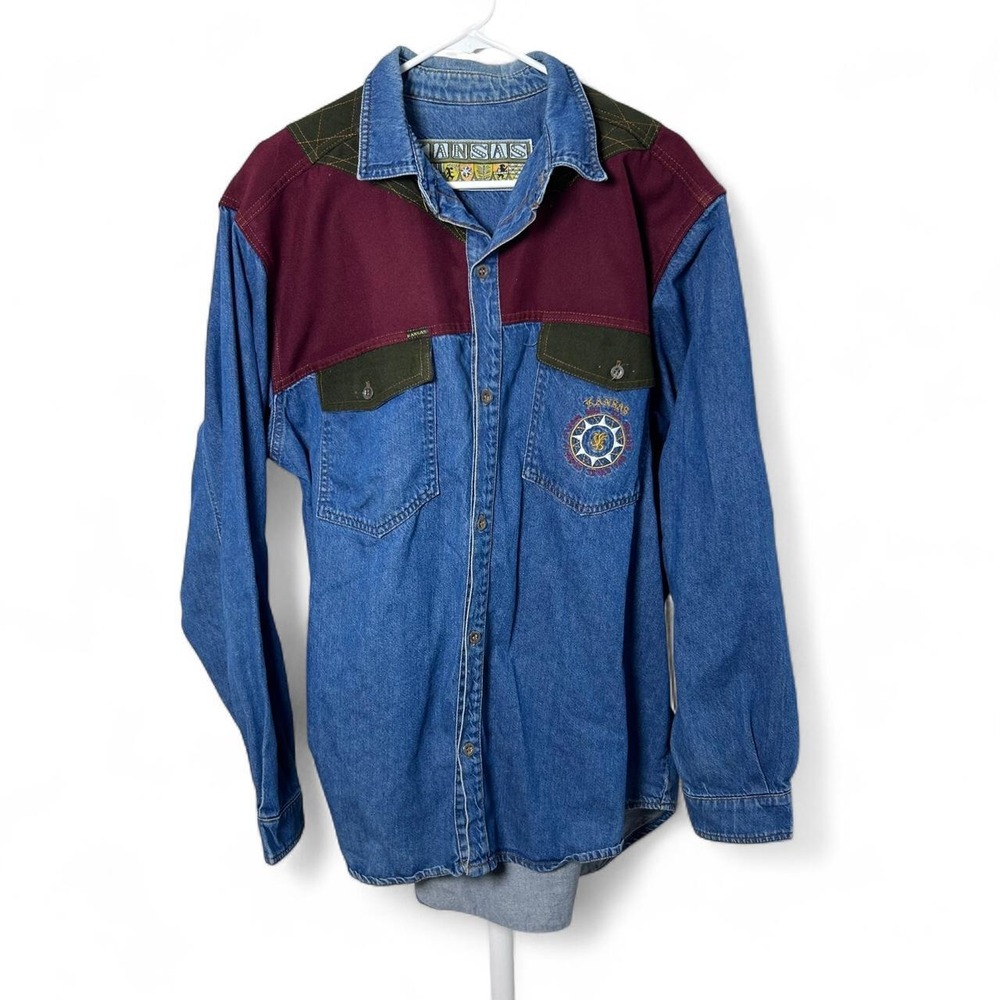 Vintage Authentic 1990s Kansas denim‎ buttondown color block heavyweight